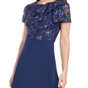 JS Collections Size 4 Navy Blue Lace Sequins Maxi evening gown Dress